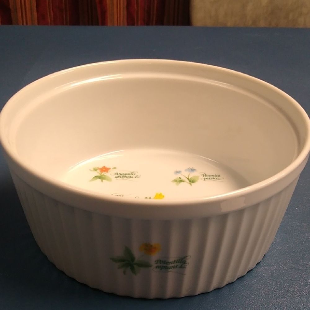Anchor Ovenware Souffle 1.5 Qt Floret Pattern Baking Dish Cottagecore